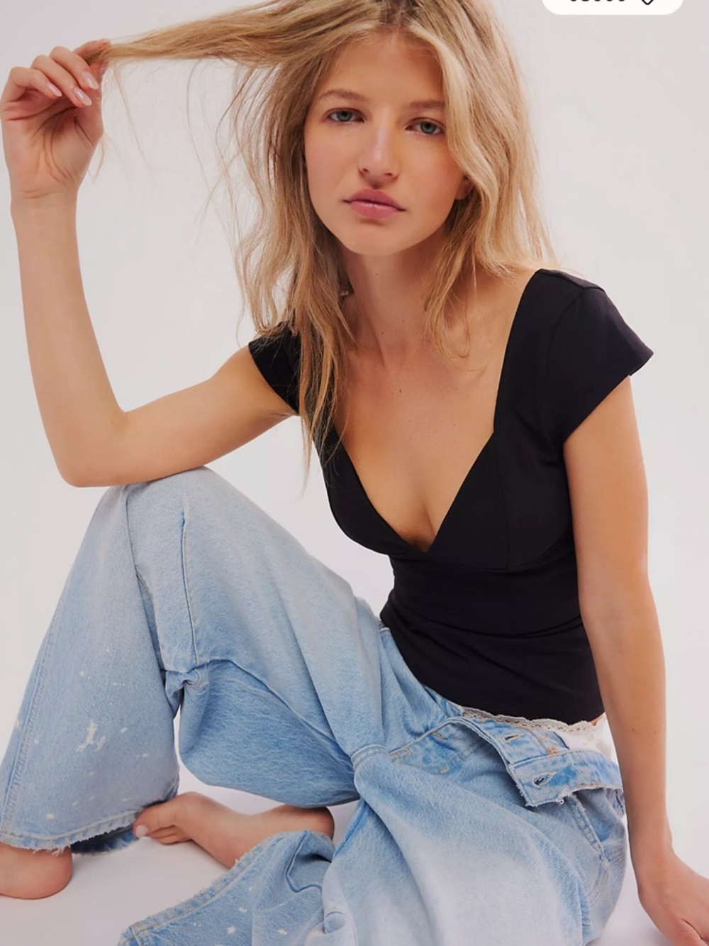 Free People Black Deep V Cap-Sleeve Duo Corset Cami